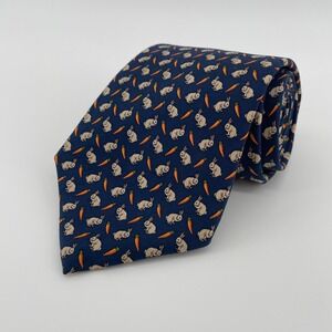 Brooks Brothers 346 Men's Navy Blue Silk Rabbit Carrot Easter Novelty Necktie